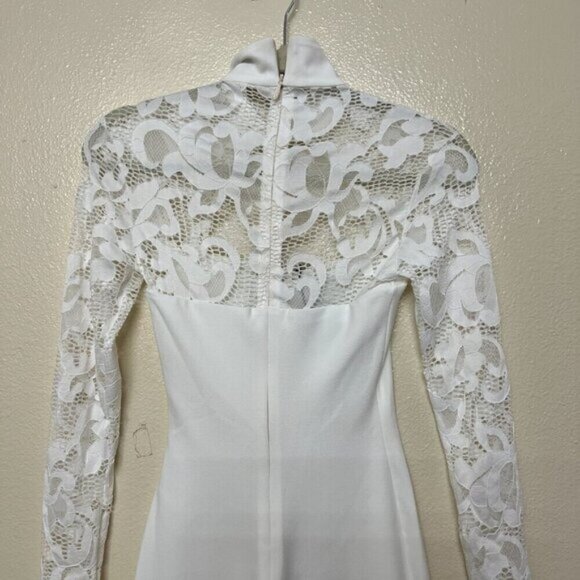 NOOKIE LADY LACE Midi Sheath Simple Wedding Dress SMALL In White Long Sleeve - Picture 8 of 11